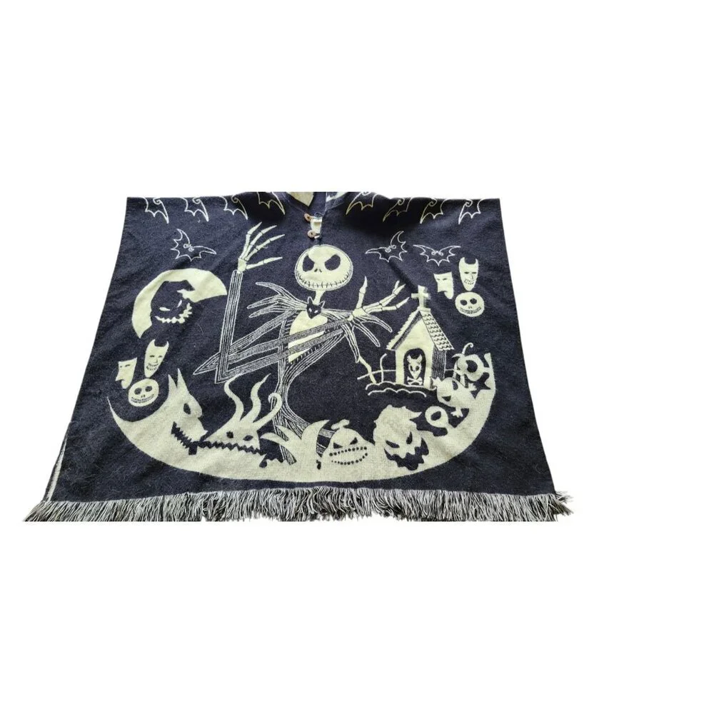 Nightmare Before Christmas Jack Skellington Hooded Alpaca Poncho Fringe